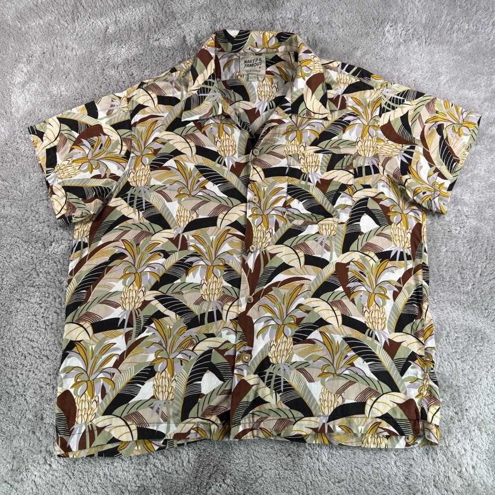 Naked & Famous Aloha Shirt Mens XL Jungle Vacation Pineapple Tropical Camp